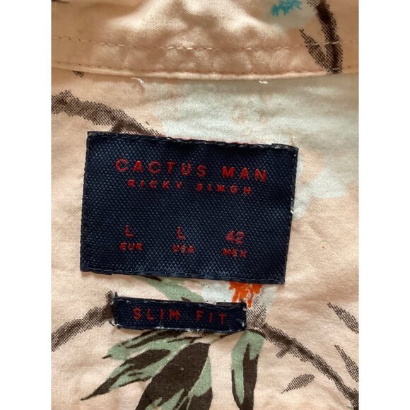 Cactus Man Ricky Singh tropical printed short‎ sleeves Slim Fit shirt Men L - Picture 4 of 5